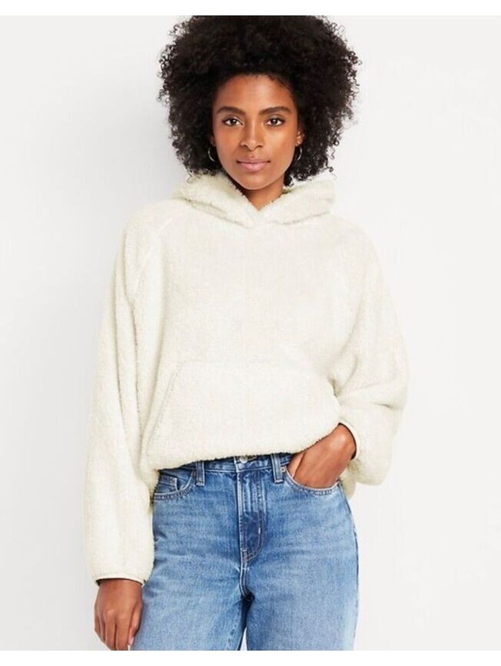 Old Navy Oversized Sherpa Pullover Hoodie white Howlite